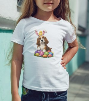 Detské tričko s potlačou- Veľkonočný psík a kuriatko