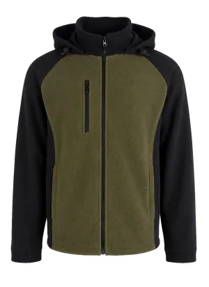 Outdoorová flísová mikina s odnímateľnou kapucňou - khaki/čierna